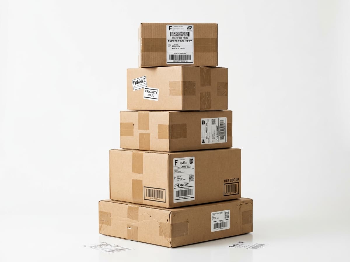 Neat cardboard shipping parcels with express courier labels